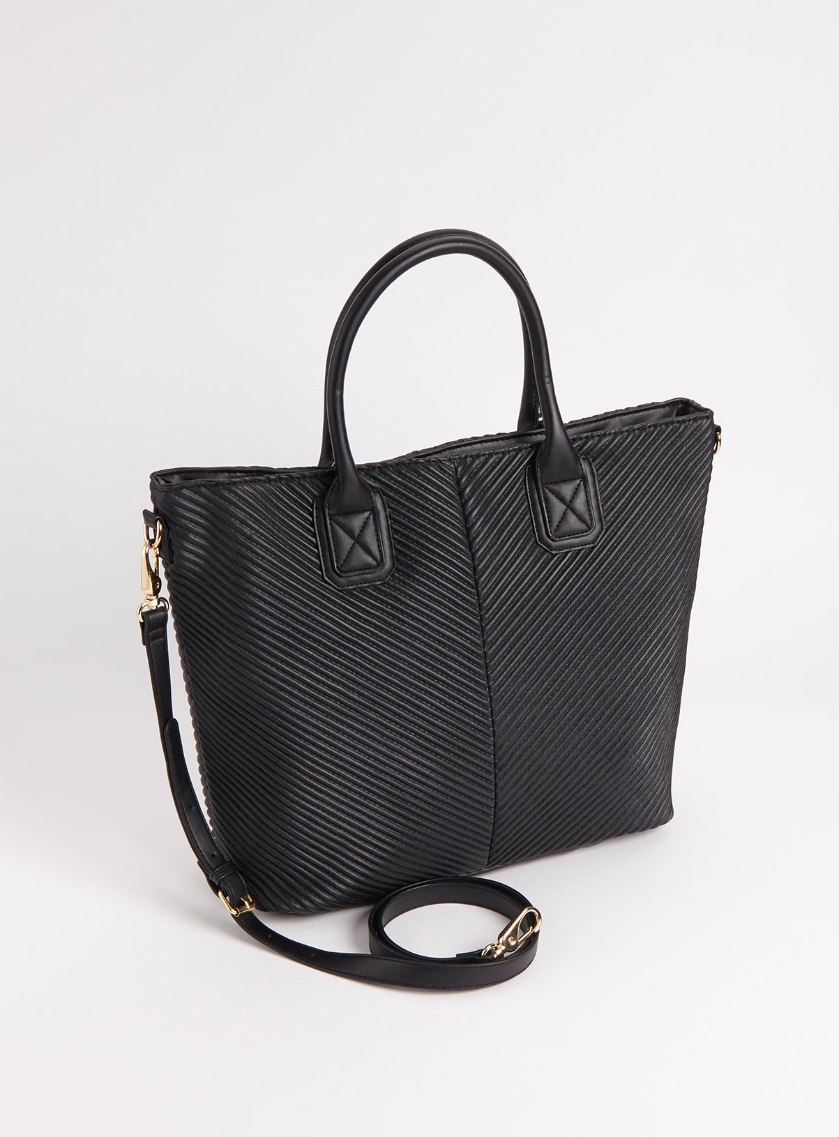 Black Faux Leather Ribbed Shopper Bag Review