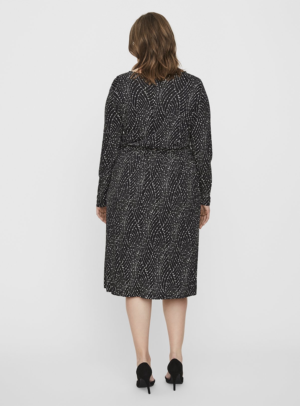 Black Abstract Print Long Sleeve Midi Dress Review