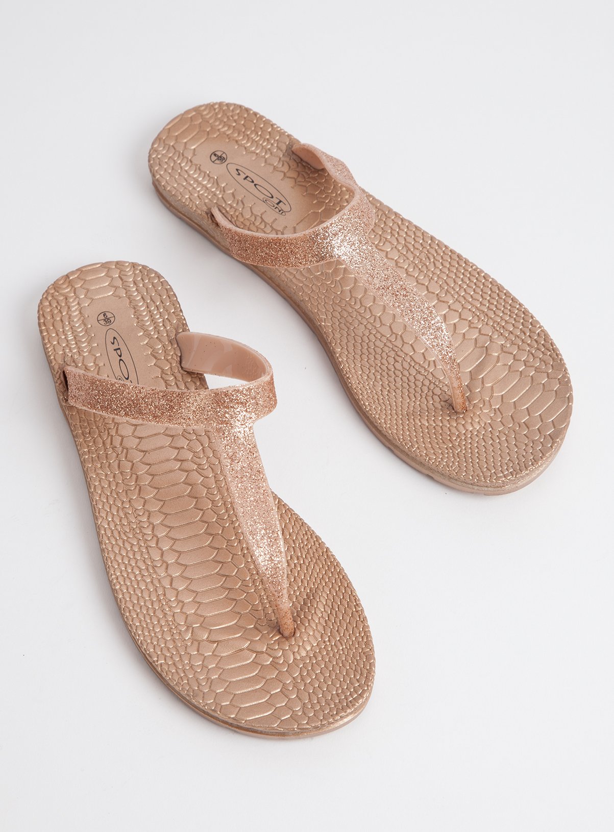 Rose Gold Mock Croc Toe Post Sandals Review