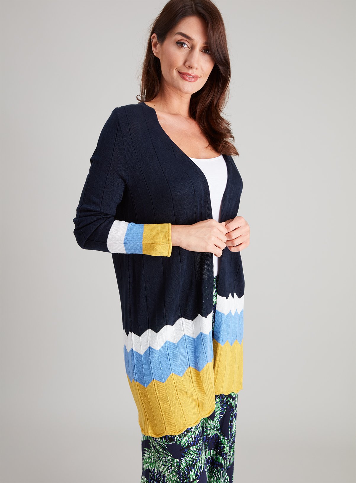 Navy Colour Block Longline Chevron Cardigan Review