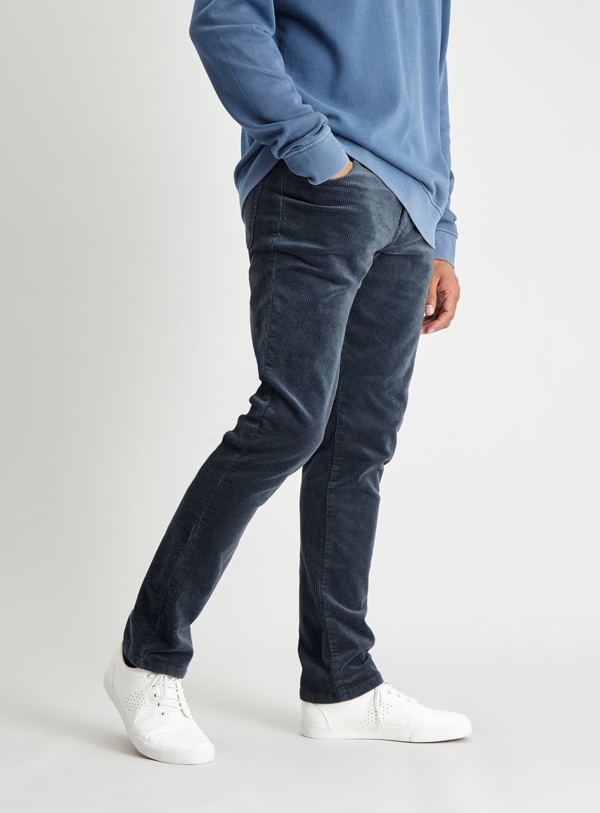 Blue Slim Fit Corduroy Trousers With Stretch Review