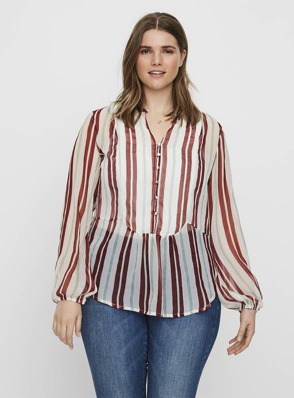 Dark Red & White Stripe Sheer Shirt - 26