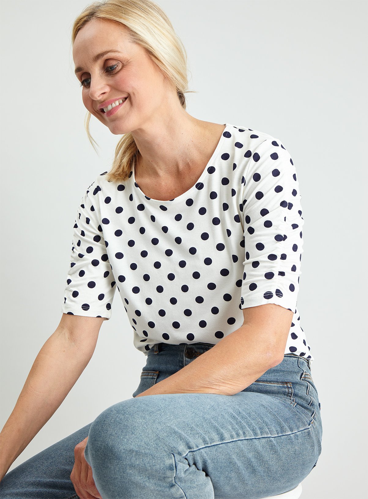 Polka Dot Ruched Sleeve Top Review