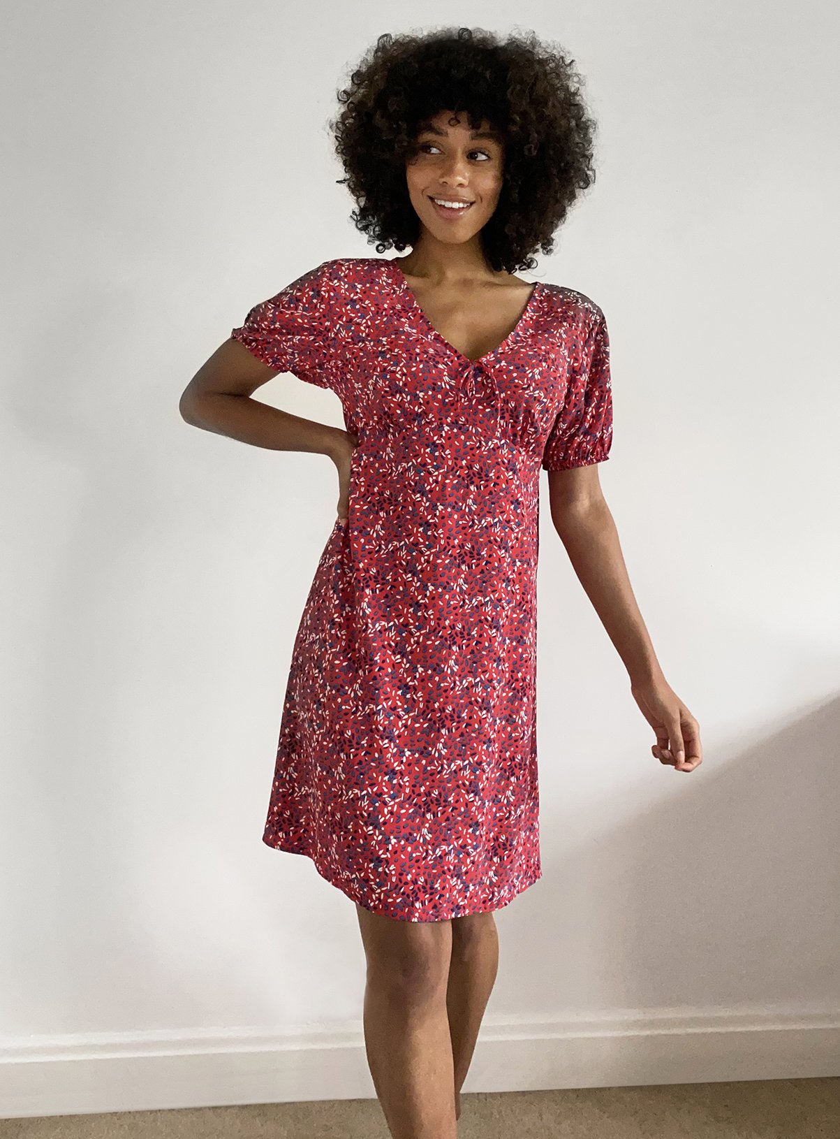 red ditsy tea dress