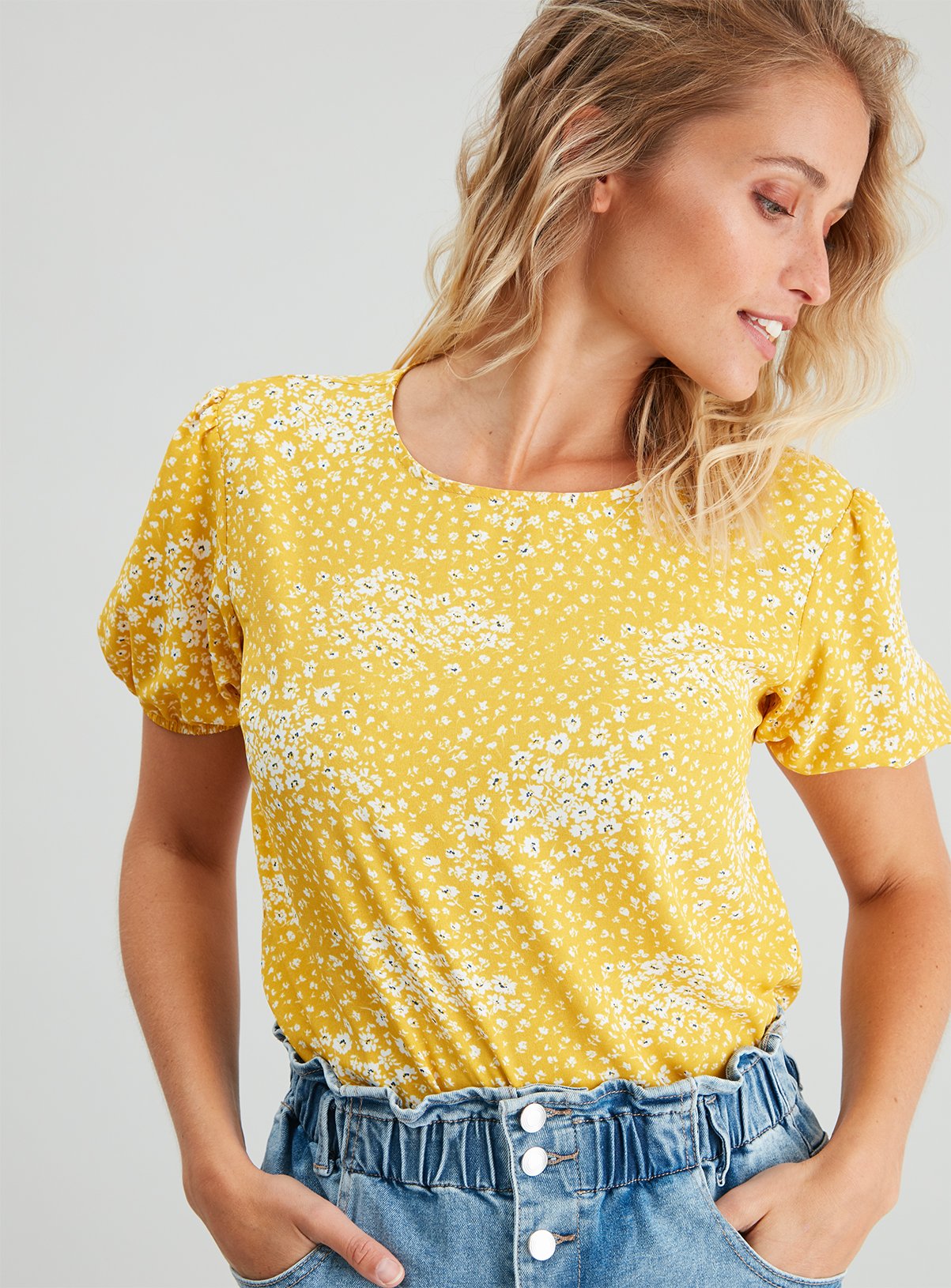 yellow print top