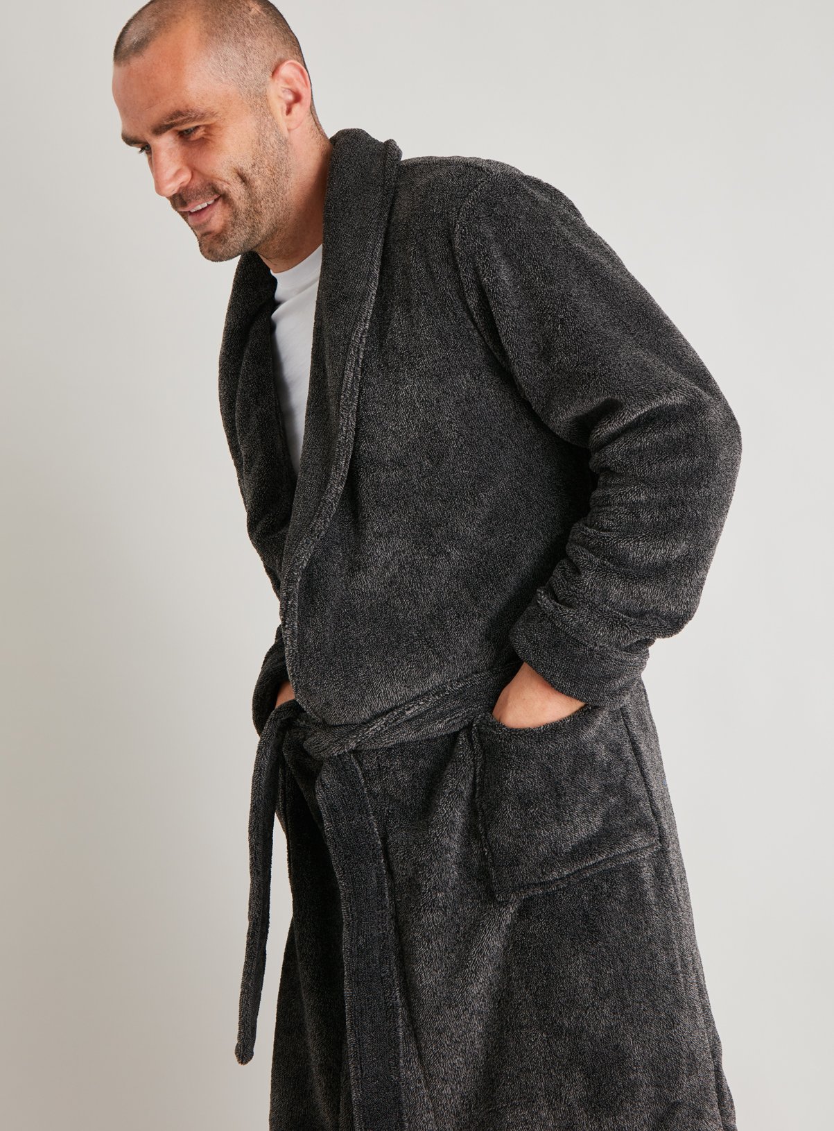 grey fur dressing gown