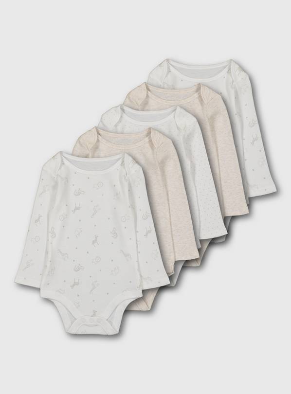 Safari Long Sleeve Bodysuit 5 Pack - Up to 1 mth