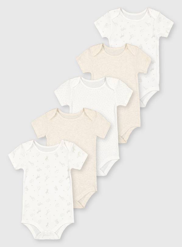 Safari Short Sleeve Bodysuits 5 Pack - Newborn