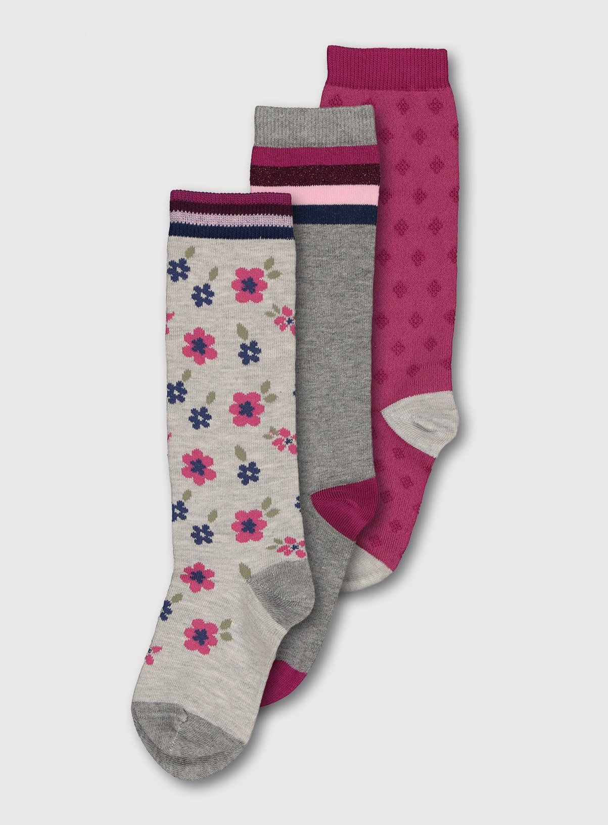 Grey Stripe, Floral & Pink Knee High Socks 3 Pack Review