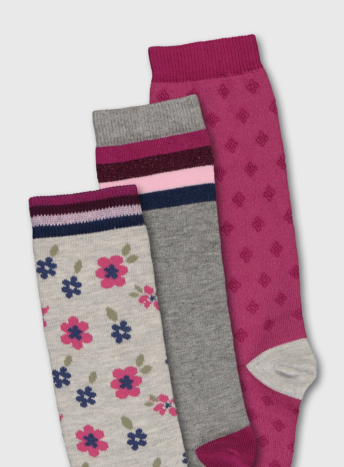 Grey Stripe, Floral & Pink Knee High Socks 3 Pack Review