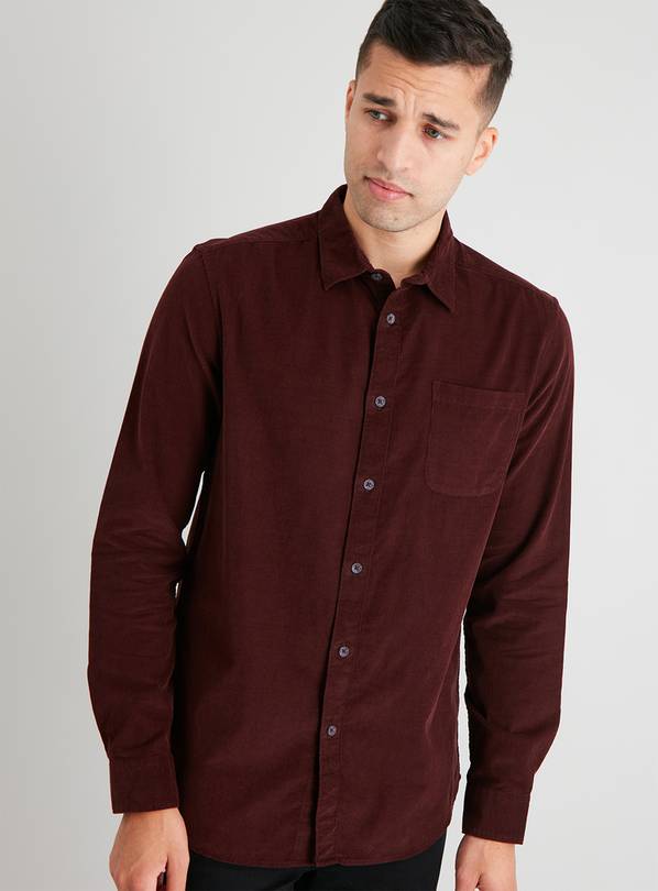 Burgundy Corduroy Regular Fit Long Sleeve Shirt - XL