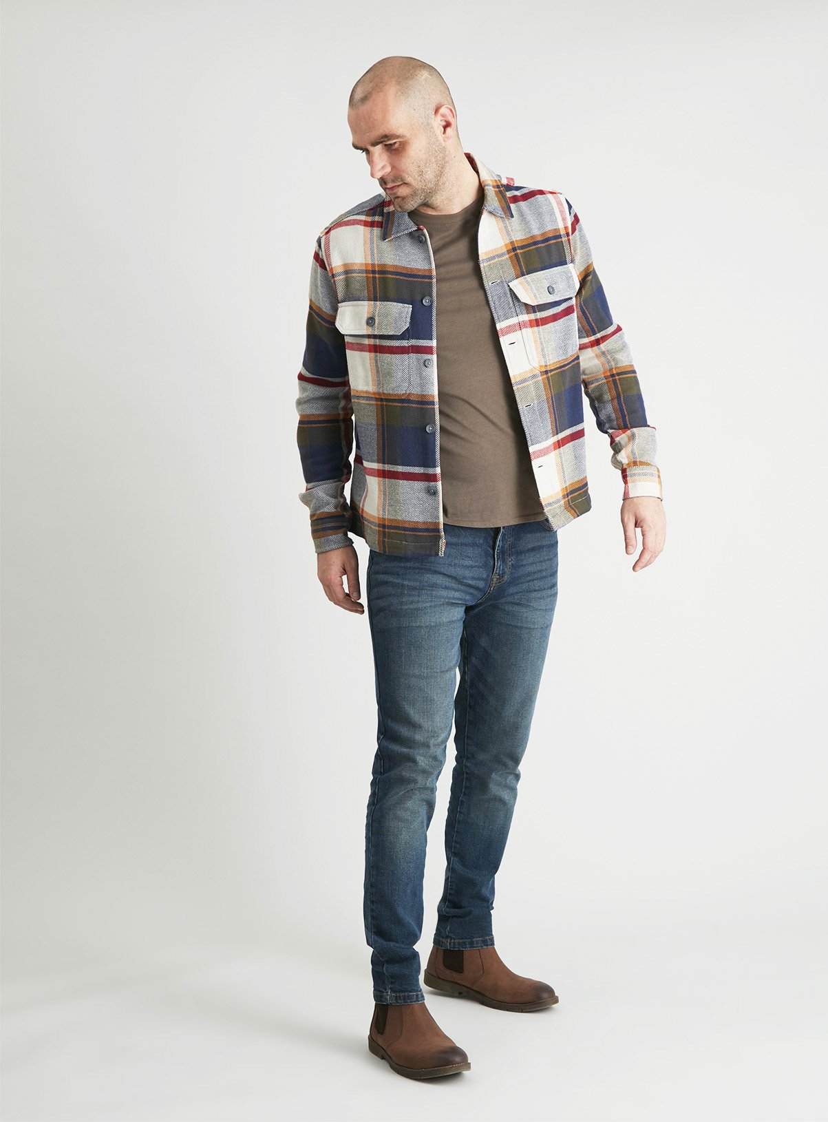 Khaki & Ochre Button Through Overshirt - M - Image 2 thumbnail