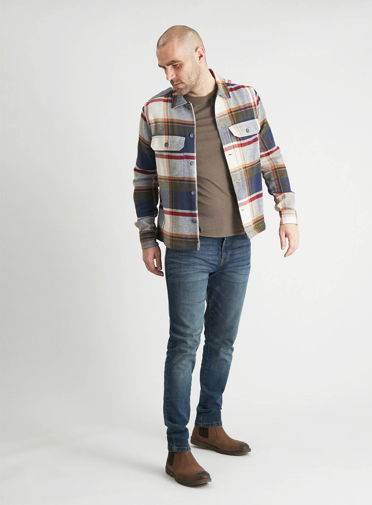 Khaki & Ochre Button Through Overshirt - M - Image 2