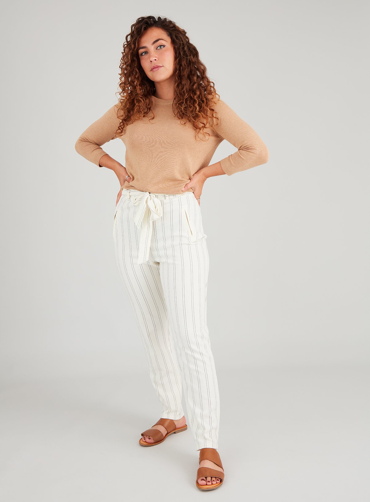 Cream Stripe Belted Jersey Trousers Review