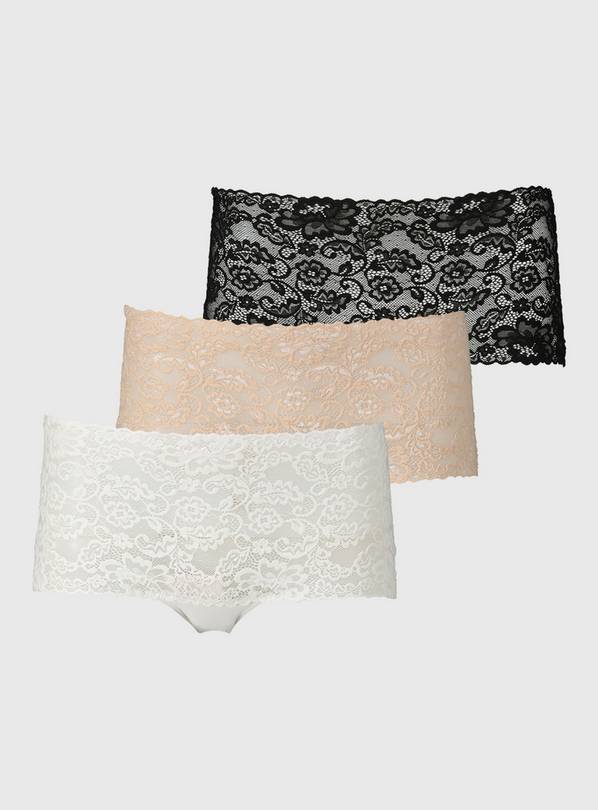 Nude, White & Black Galloon Lace Knickers 3 Pack - 18