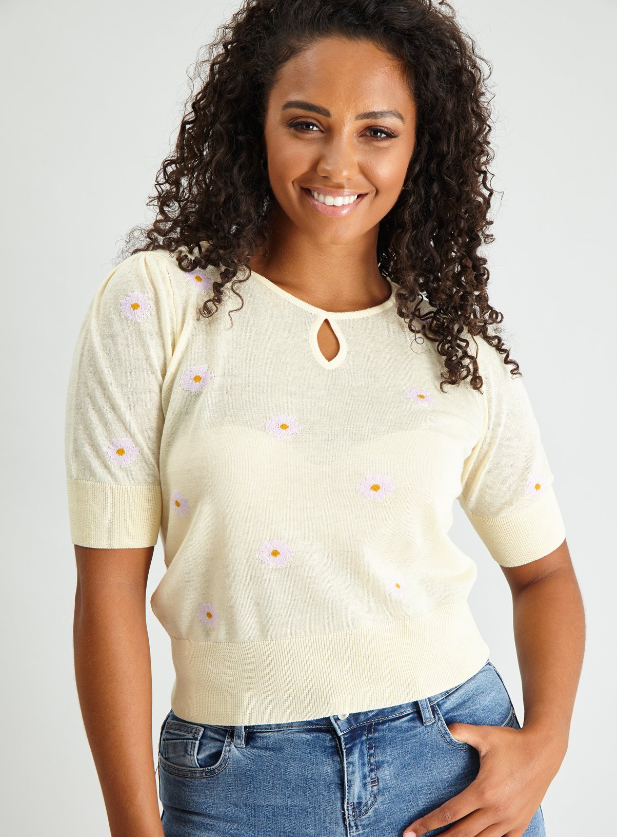 Yellow Jacquard Daisy Knitted Top Review