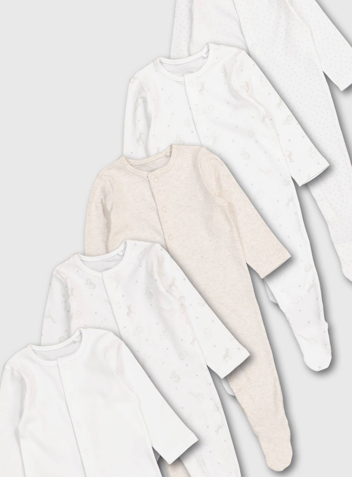 SKU: CNTY ONLINE ONLY UNISEX SAFARI 5PK SLEEPSUIT:White:6-9 months - Image 2