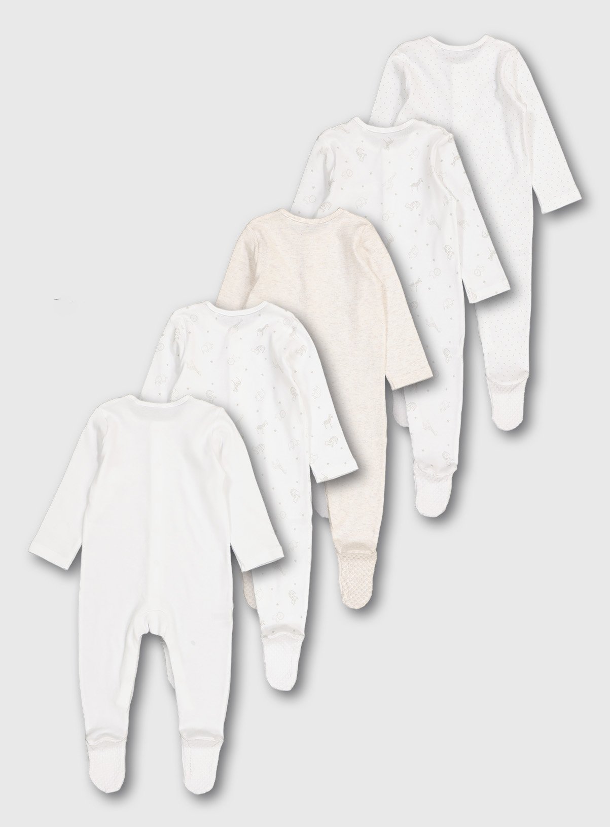SKU: CNTY ONLINE ONLY UNISEX SAFARI 5PK SLEEPSUIT:White:6-9 months - Image 3 thumbnail