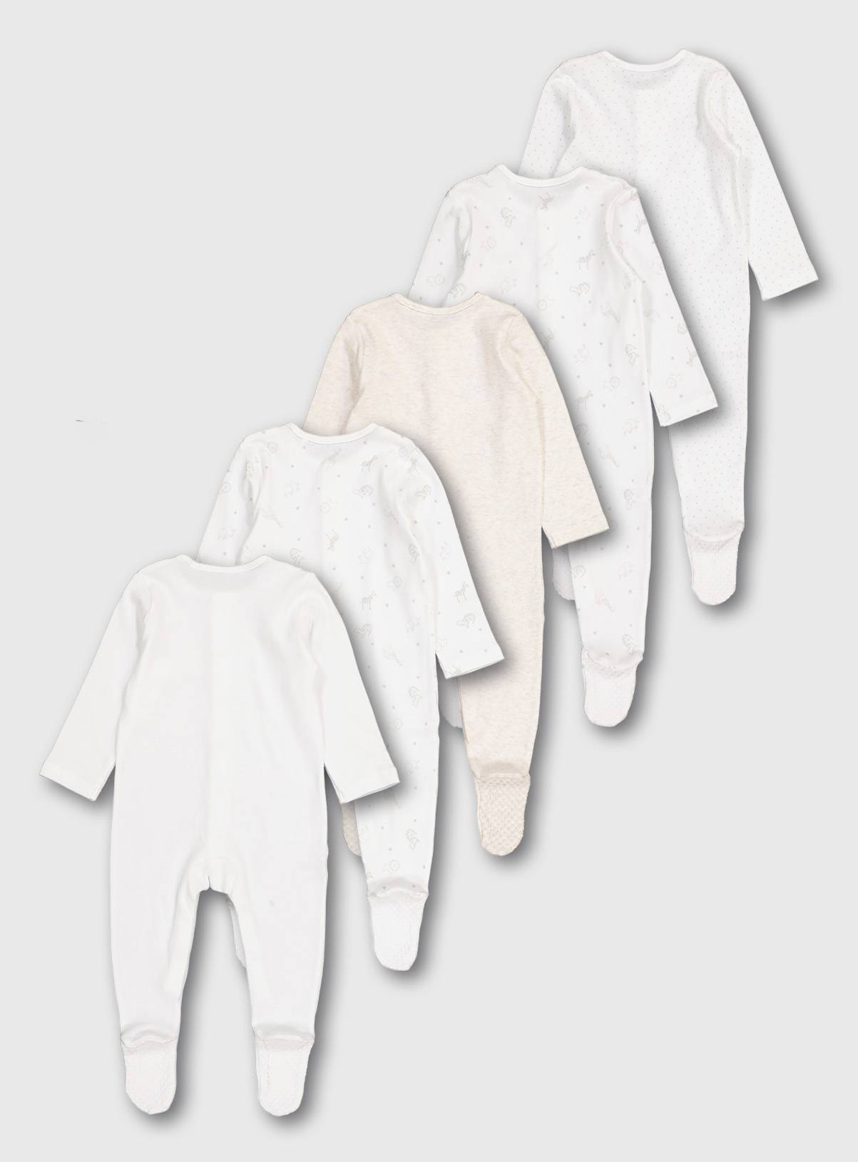 SKU: CNTY ONLINE ONLY UNISEX SAFARI 5PK SLEEPSUIT:White:6-9 months - Image 3