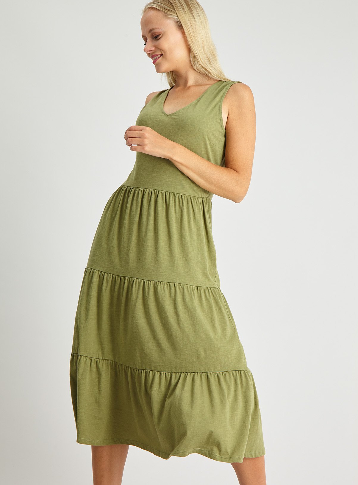 khaki jersey maxi dress