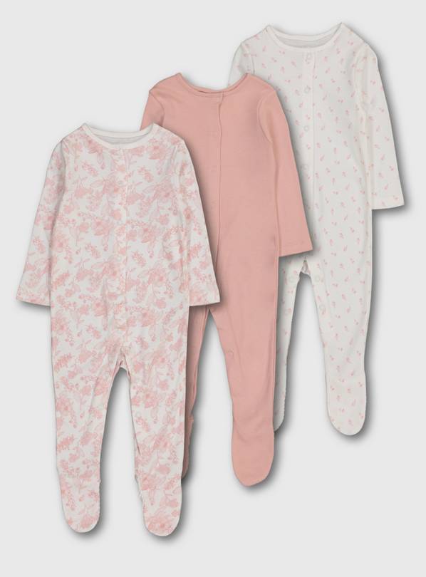 Pink Floral Sleepsuits 3 Pack - Up to 1 mth