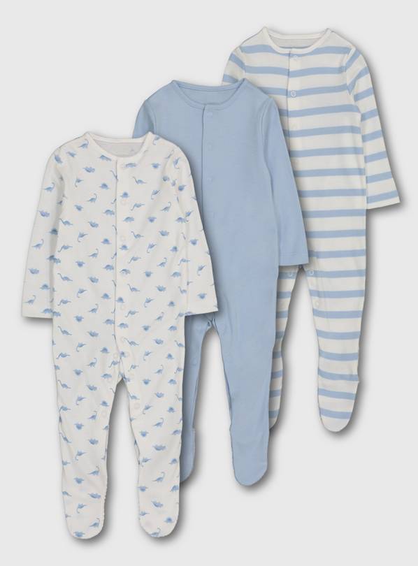 Blue Dinosaur Sleepsuit 3 Pack - Up to 1 mth