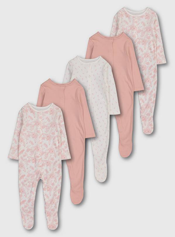 Pink Floral Sleepsuits 5 Pack - Up to 1 mth