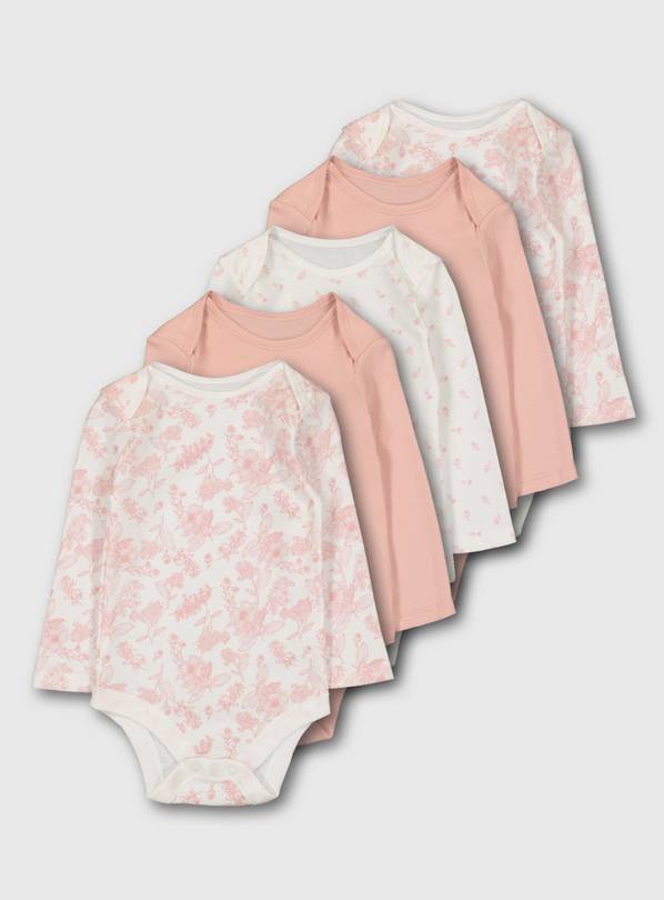 Pink Long Sleeve Bodysuit 5 Pack - Tiny Baby
