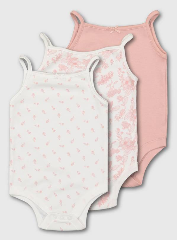 Pink & White Floral Strappy Bodysuit 3 Pack - Up to 1 mth