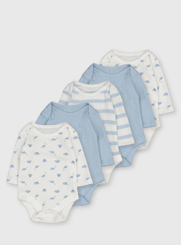 Blue Long Sleeve Bodysuit 5 Pack - Tiny Baby