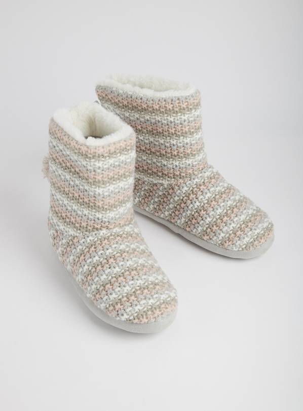 Buy Pink Grey Knitted Slipper Boots S Nightwear Argos