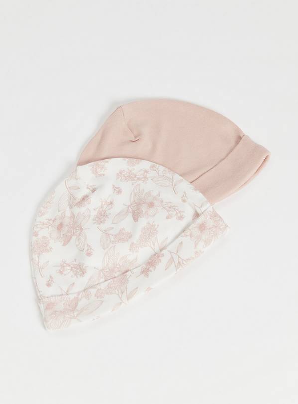 Pink & White Floral Hats 2 Pack - Up to 3 mths