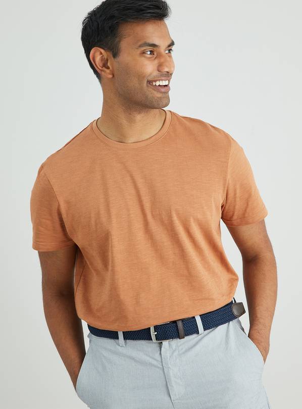 Orange Crew Neck Slub T-Shirt - L