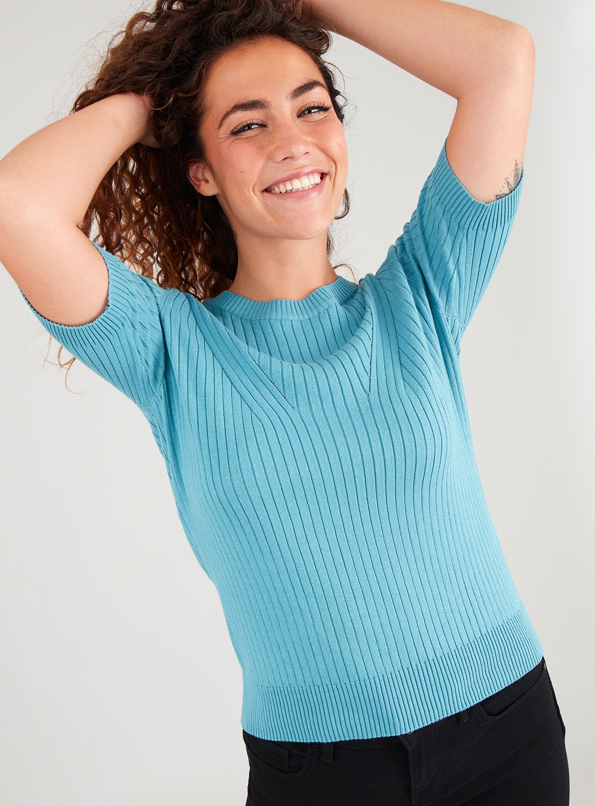 Blue Rib Knit Short Sleeve Jumper Review