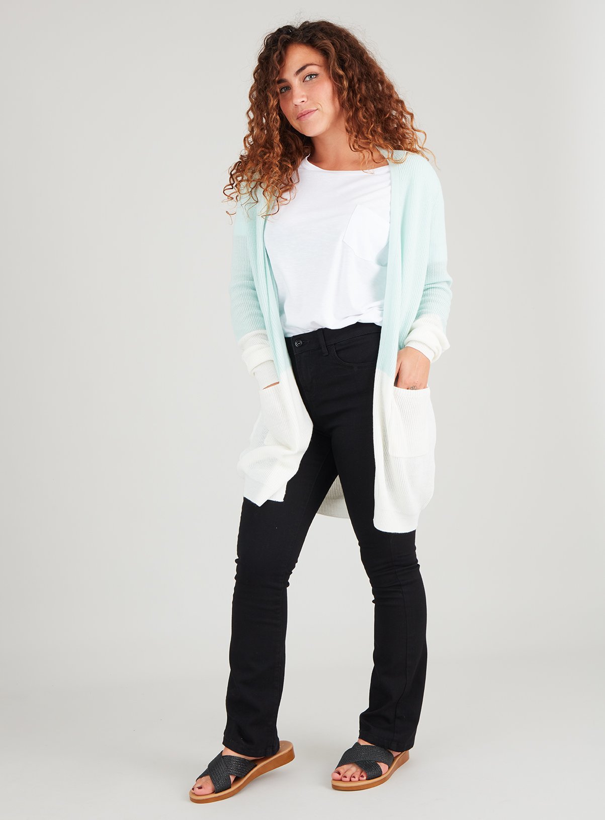 Green & White Colour Block Longline Cardigan Review