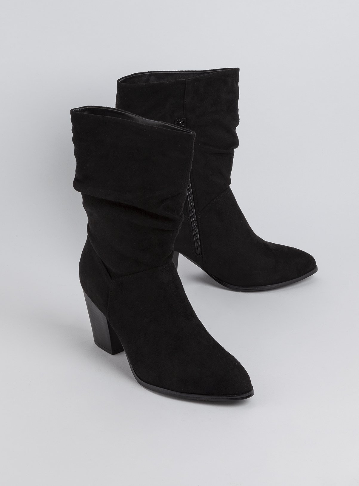 black leather slouch boots with heel