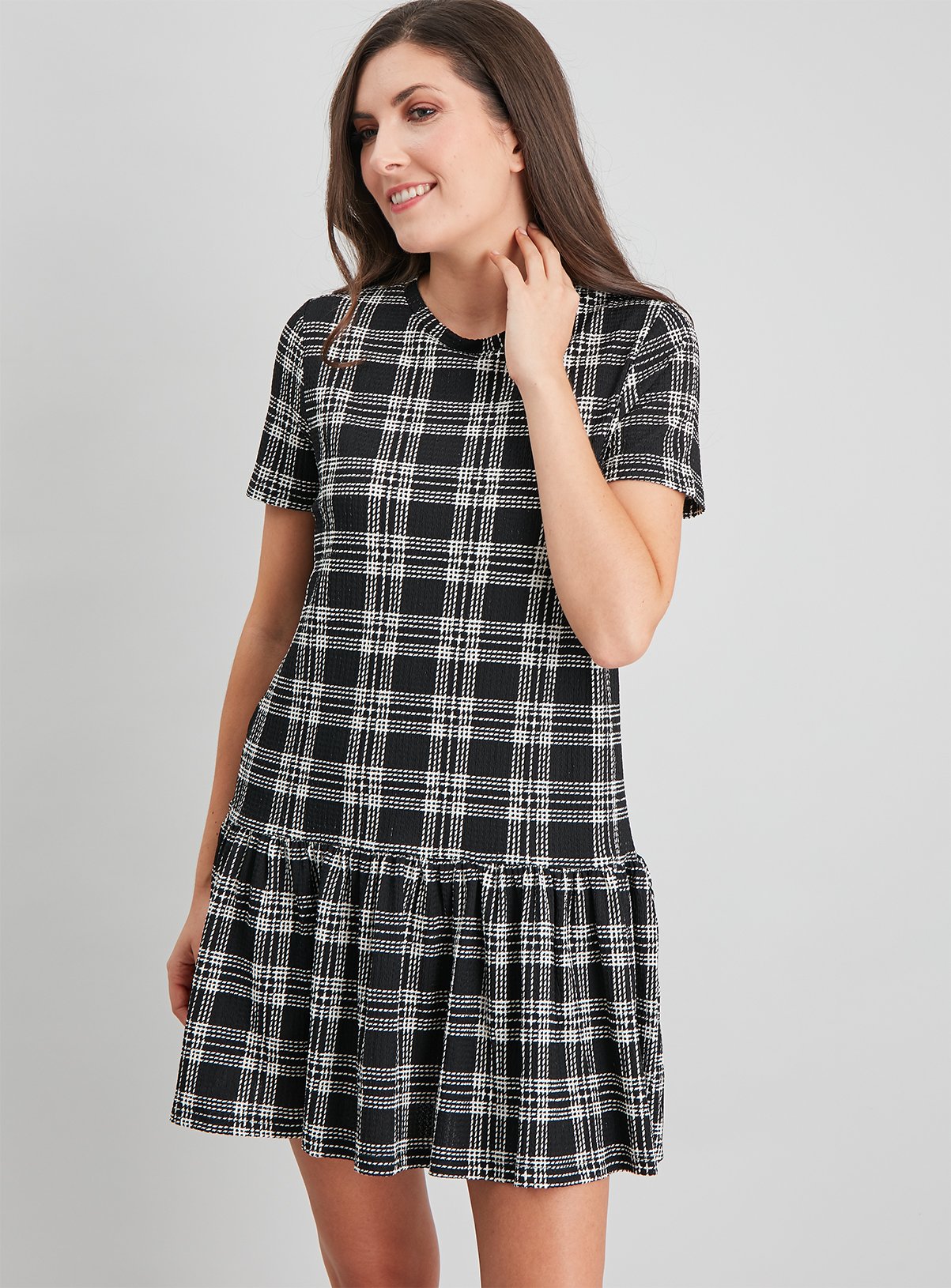 Black Check Drop Hem Dress Review