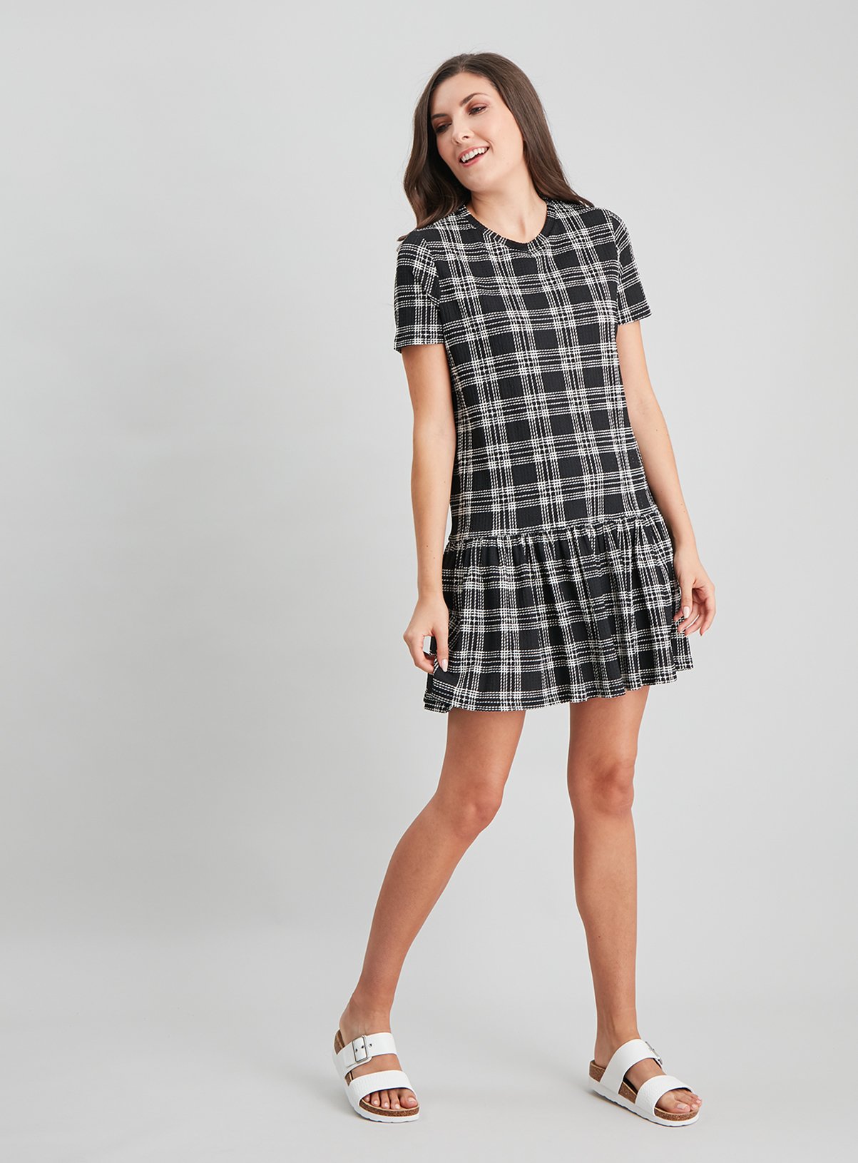 Black Check Drop Hem Dress Review