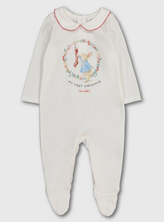Newborn ~ 7.8 Lbs  ~ Gorgeous Cream Peter Rabbit Cotton Christmas Sleepsuit 