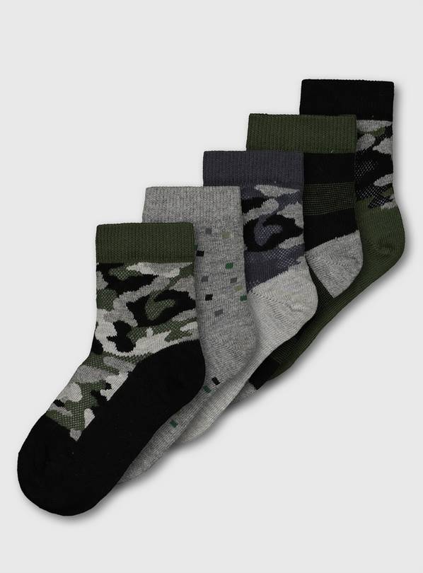 Camo Pattern Socks 5 Pack - 12.5-3.5