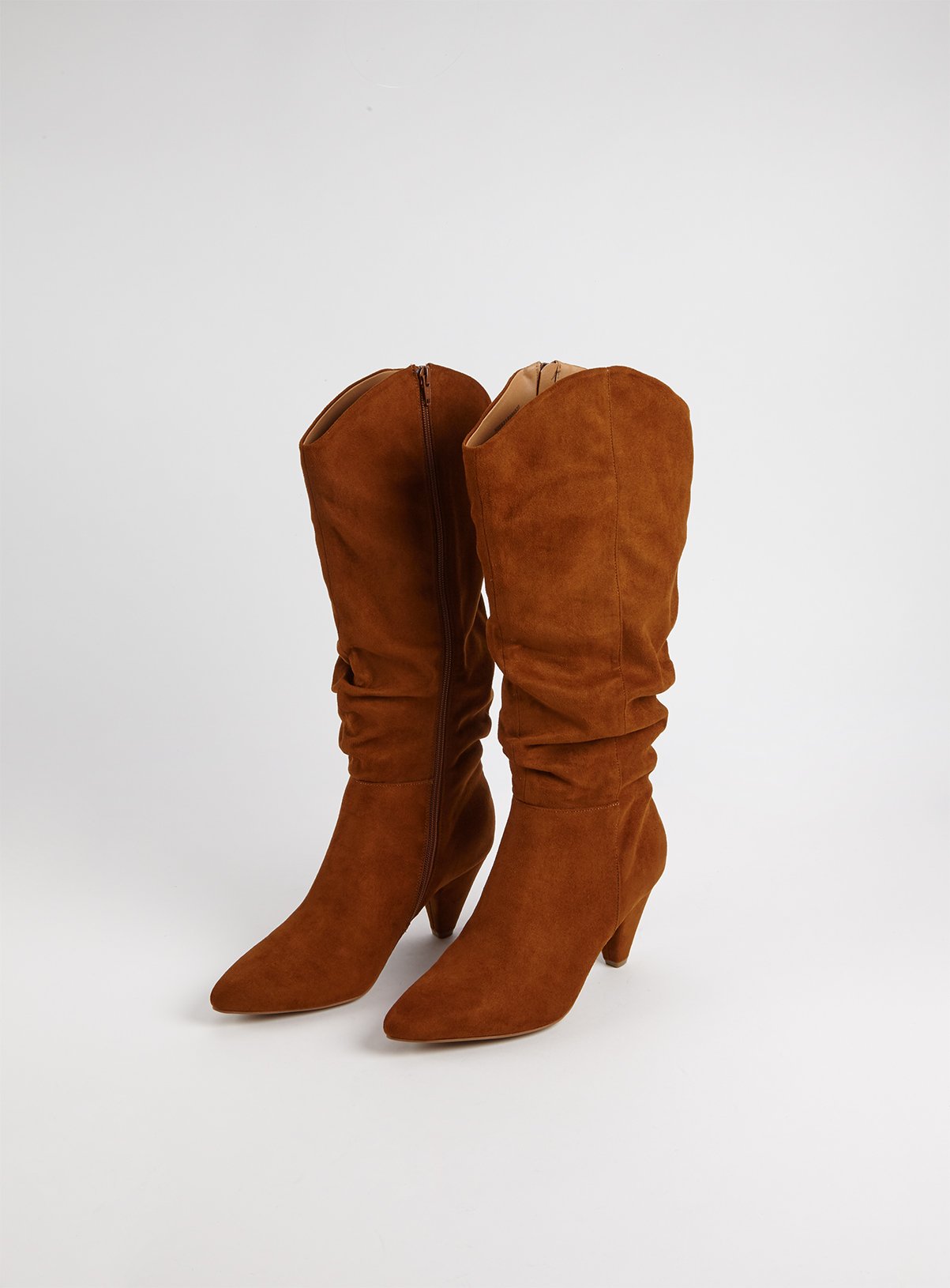 beige suede knee high boots