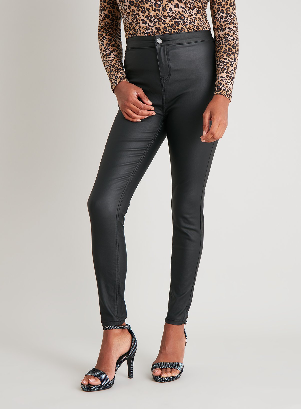 black coated high rise skinny jeans