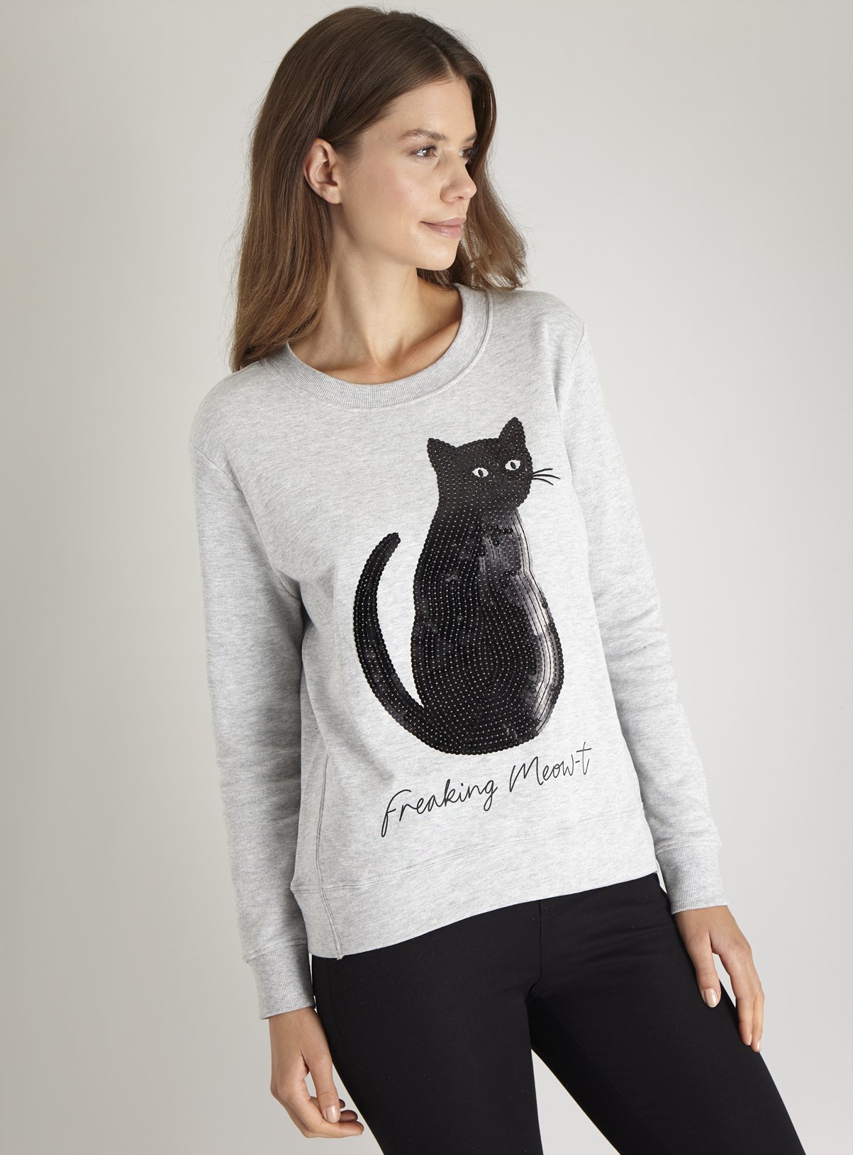 Grey Halloween Sequin Cat Sweatshirt Review