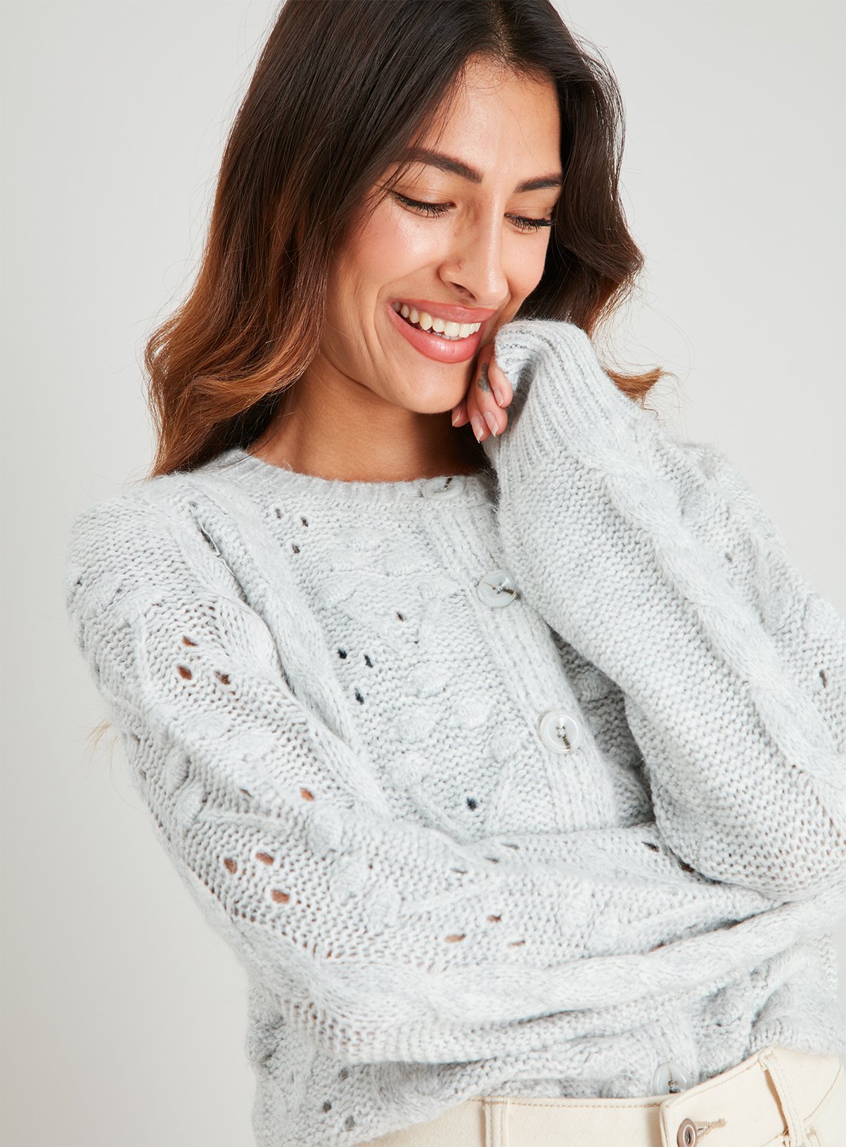 cable knit grey cardigan