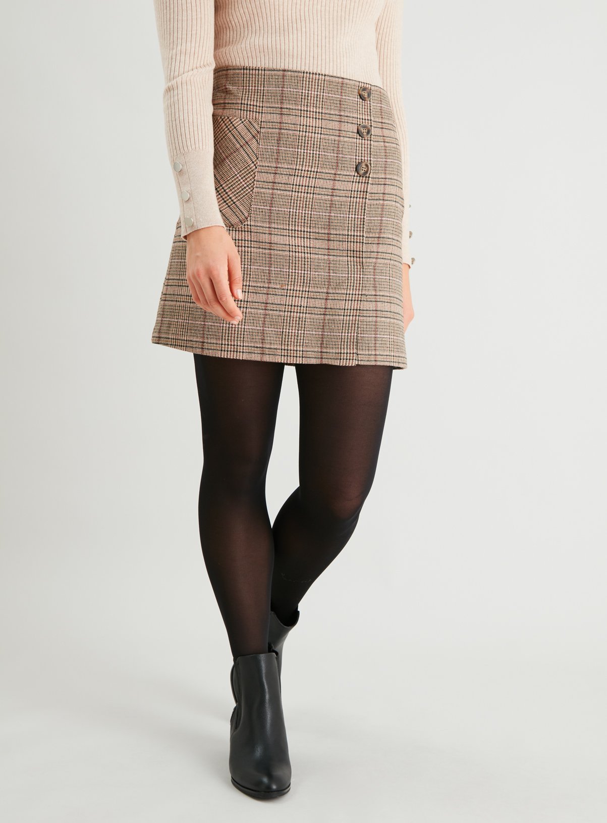 Brown & Pink Check A-Line Skirt Review