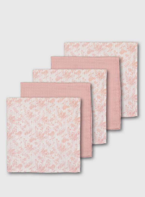 Pink Floral Muslin Squares 5 Pack - One Size
