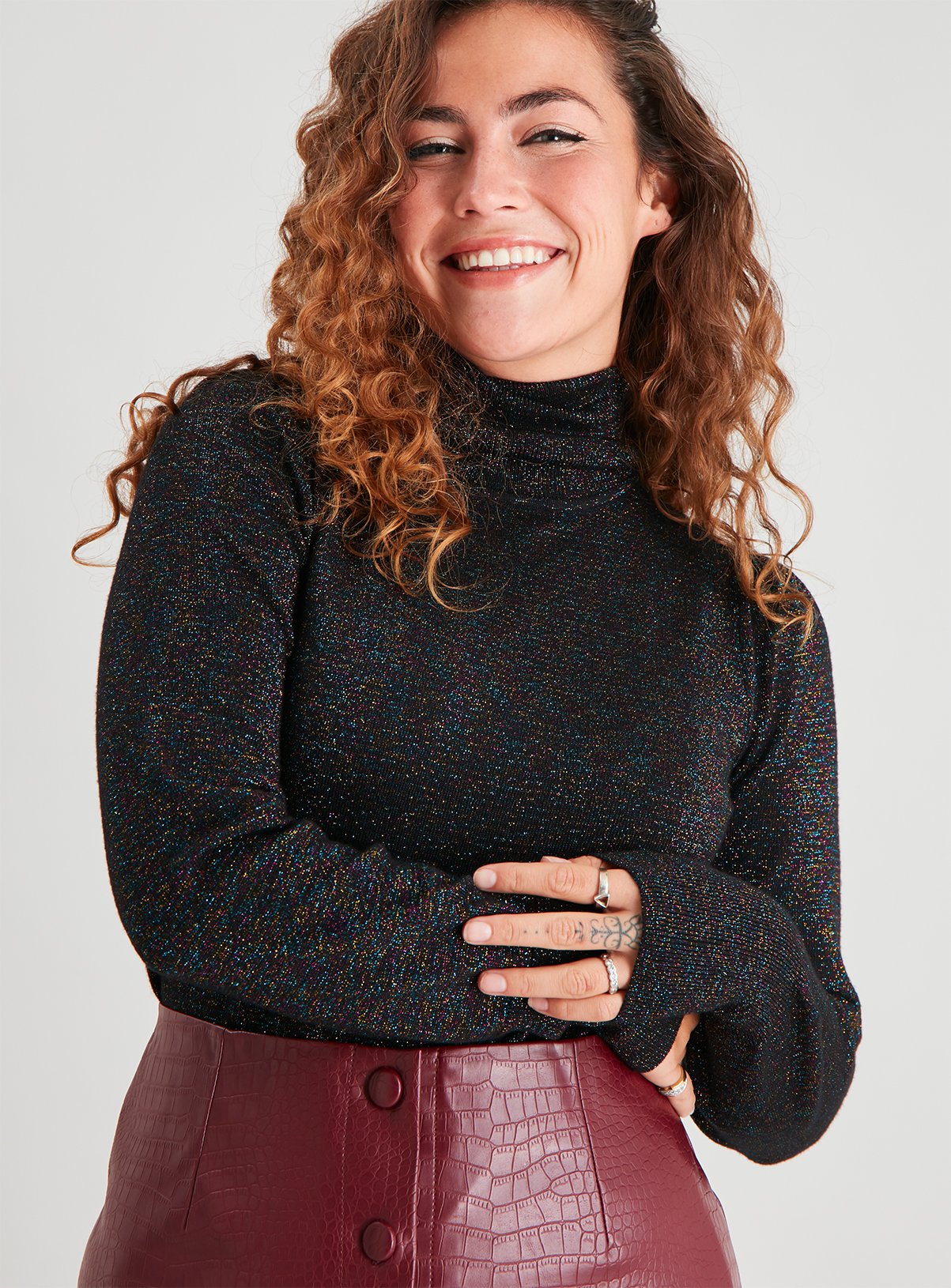 black sparkle polo neck jumper