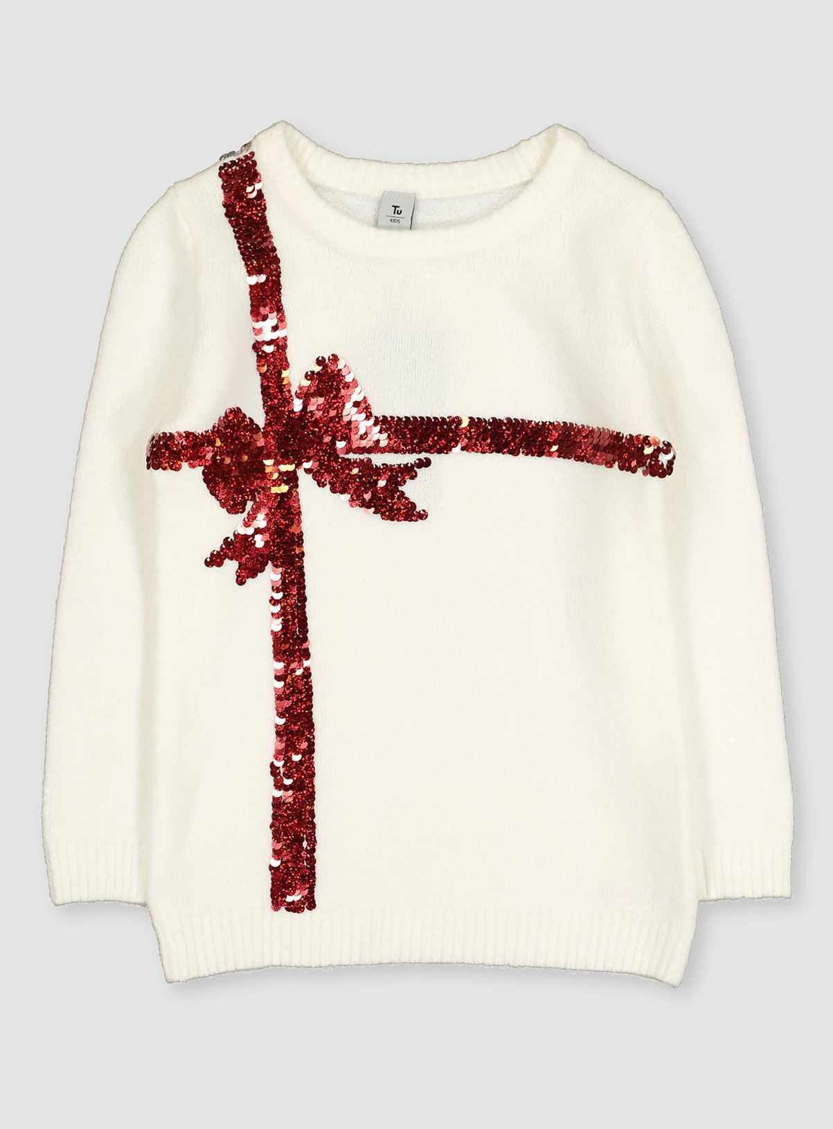 white christmas jumper red bow