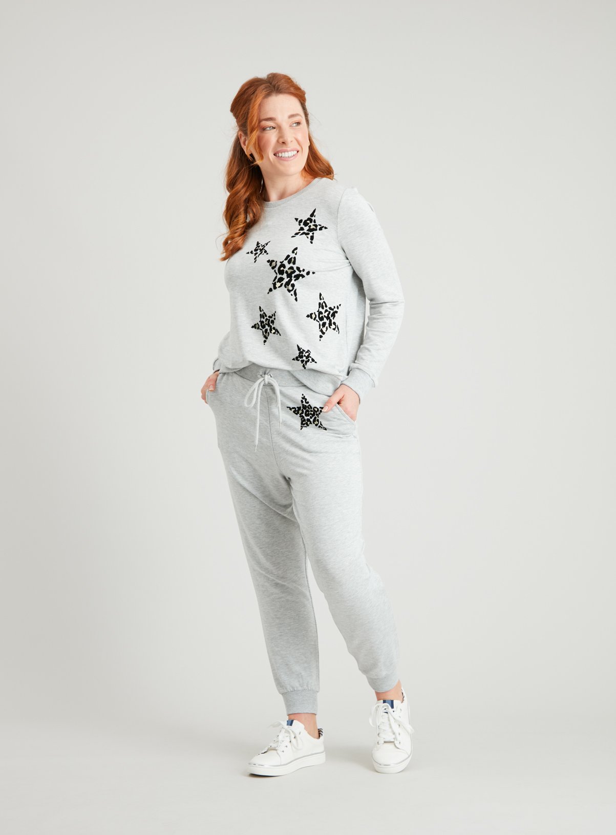 PETITE Grey Flock Leopard Trailing Star Sweatshirt Review