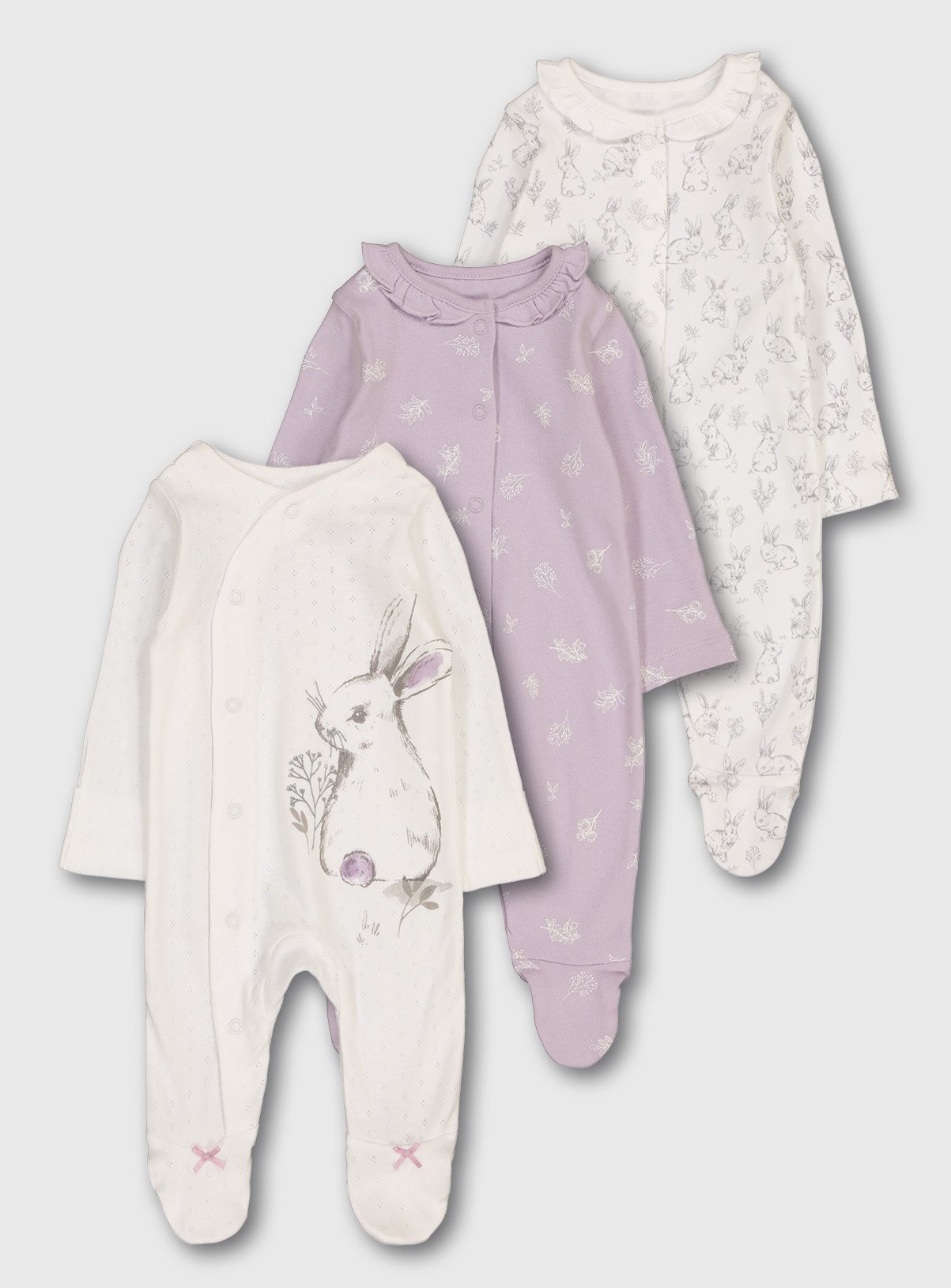 Buy Lilac Bunny Sleepsuit 3 Pack 